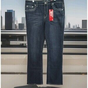 Ms. Firefly Bootcut women's jeans, size 14, sequins, dark wash blue